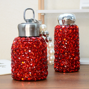 Naujųjų metų raudonojo krištolo deimantinis vakuuminis puodelis, išvaizdus vakuuminis puodelis, rankų darbo, su deimantais įterptas interneto garsenybių puodelis, šilumos izoliacija, puodelis