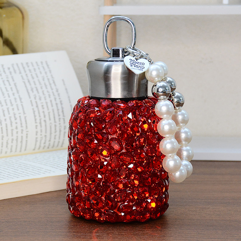 Naujųjų metų raudonojo krištolo deimantinis vakuuminis puodelis, išvaizdus vakuuminis puodelis, rankų darbo, su deimantais įterptas interneto garsenybių puodelis, šilumos izoliacija, puodelis