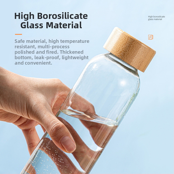 Υψηλής ποιότητας βοριοπυριτικό μπαμπού καπάκι κορδόνι γυάλινο αθλητικό μπουκάλι νερό μονής στρώσης γυάλινο φορητό δημιουργικό ποτήρι ανάπηρου κυλινδρικό ποτήρι νερού