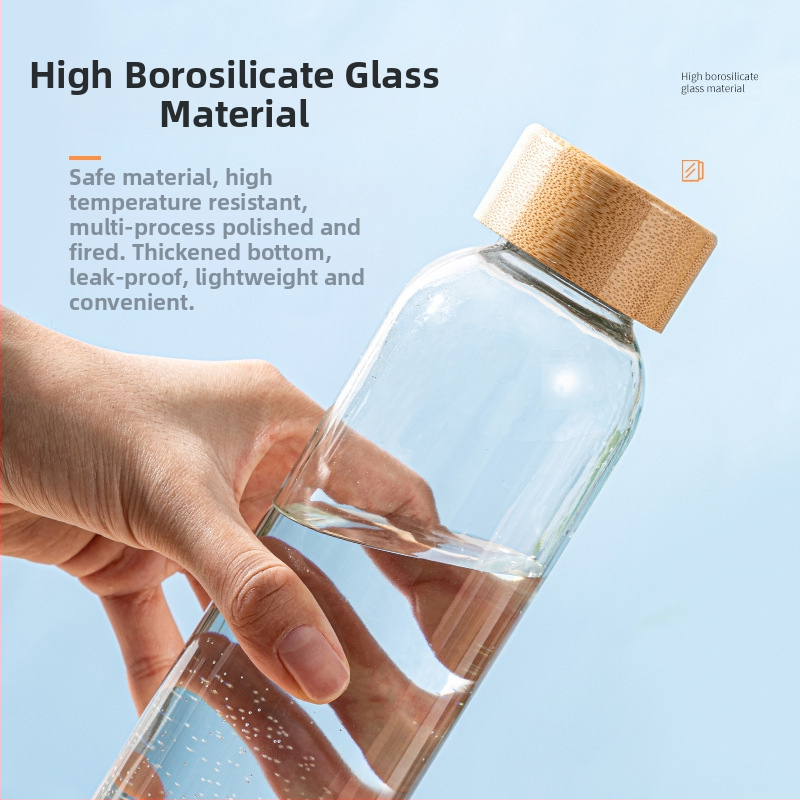 Υψηλής ποιότητας βοριοπυριτικό μπαμπού καπάκι κορδόνι γυάλινο αθλητικό μπουκάλι νερό μονής στρώσης γυάλινο φορητό δημιουργικό ποτήρι ανάπηρου κυλινδρικό ποτήρι νερού
