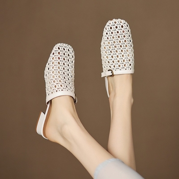 Υφαντά αναπνεύσιμα παπούτσια με κοίλες τρύπες, σανδάλια με δάχτυλα στα δάχτυλα, νέα καλοκαιρινά γυναικεία παπούτσια, casual mesh half pantofles