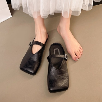 2025 nyári új divatos koreai stílusú egyszerű övcsattal, szögletes orrú, baotou félpapucs sarok nélkül, lusta papucs nőknek