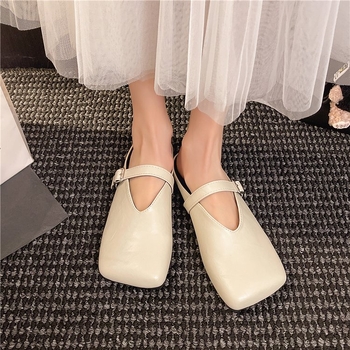 2025 nyári új divatos koreai stílusú egyszerű övcsattal, szögletes orrú, baotou félpapucs sarok nélkül, lusta papucs nőknek