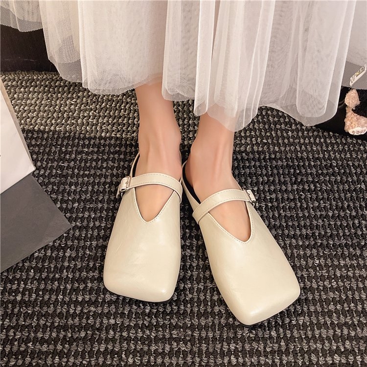 2025 nyári új divatos koreai stílusú egyszerű övcsattal, szögletes orrú, baotou félpapucs sarok nélkül, lusta papucs nőknek