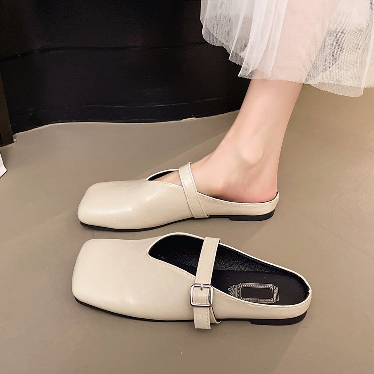 2025 nyári új divatos koreai stílusú egyszerű övcsattal, szögletes orrú, baotou félpapucs sarok nélkül, lusta papucs nőknek