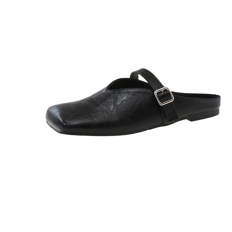 2025 nyári új divatos koreai stílusú egyszerű övcsattal, szögletes orrú, baotou félpapucs sarok nélkül, lusta papucs nőknek