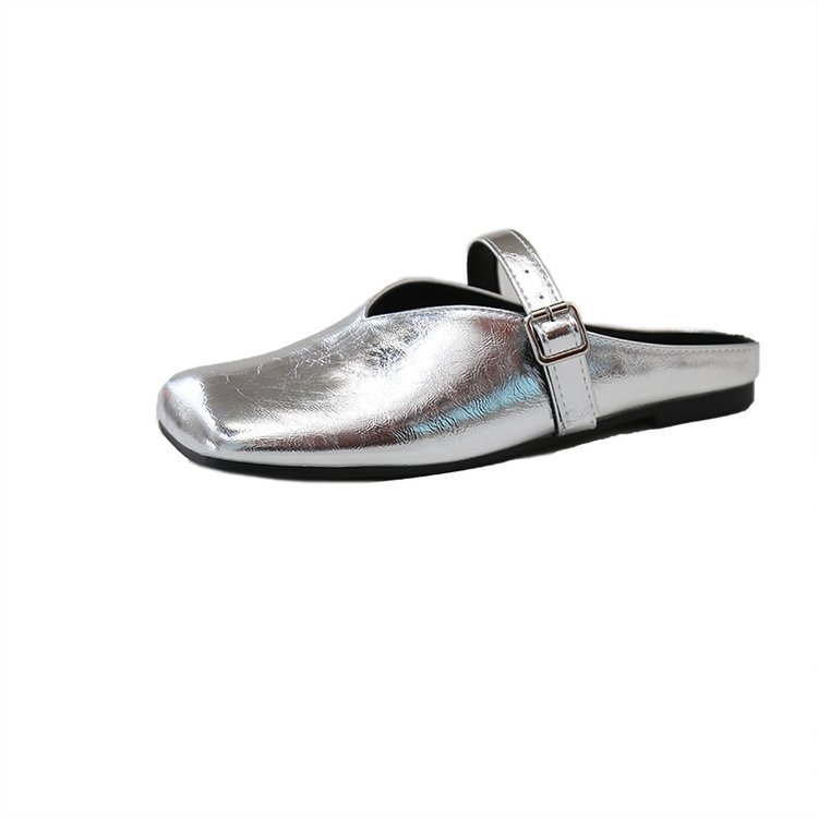 2025 nyári új divatos koreai stílusú egyszerű övcsattal, szögletes orrú, baotou félpapucs sarok nélkül, lusta papucs nőknek