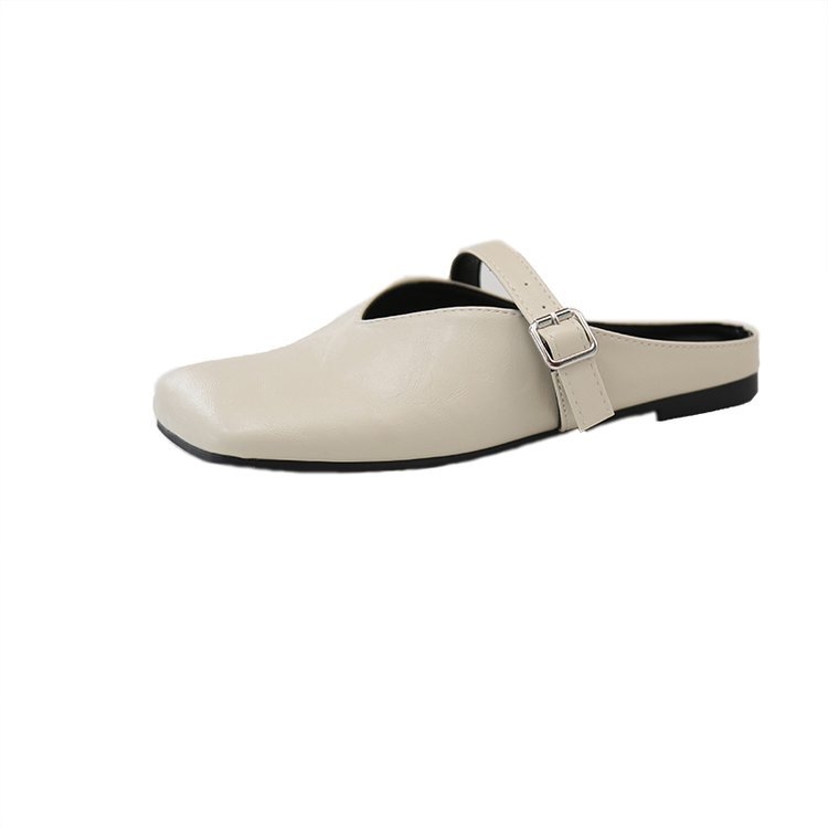 2025 nyári új divatos koreai stílusú egyszerű övcsattal, szögletes orrú, baotou félpapucs sarok nélkül, lusta papucs nőknek