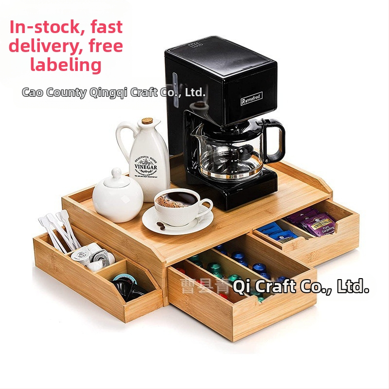 Piiriülene bambusest teekoti hoiukarp, väljatõmmatav kohvikapslikarp, bambusest ja puidust karp sahtliga