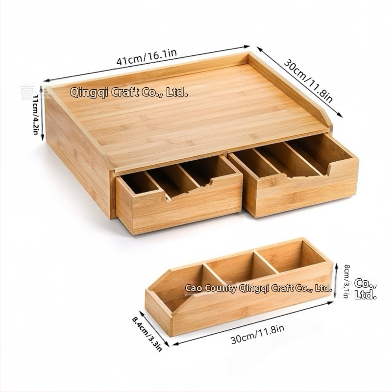 Кутия за съхранение на бамбукови пакетчета чай, издърпваща се кутия за кафе капсули, бамбукова и дървена кутия с чекмедже