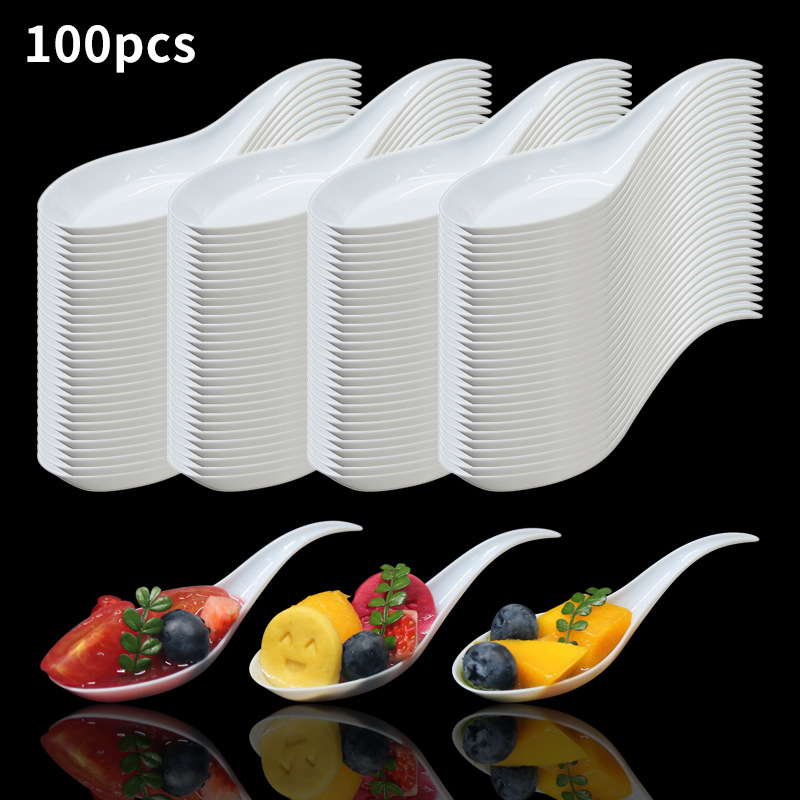 Tarpvalstybiniai sprogimai 100 vnt. vienkartiniai desertiniai mini ašaros formos plastikiniai šaukšteliai užkandžių ragavimui plastikiniai azijietiški sriubos šaukšteliai