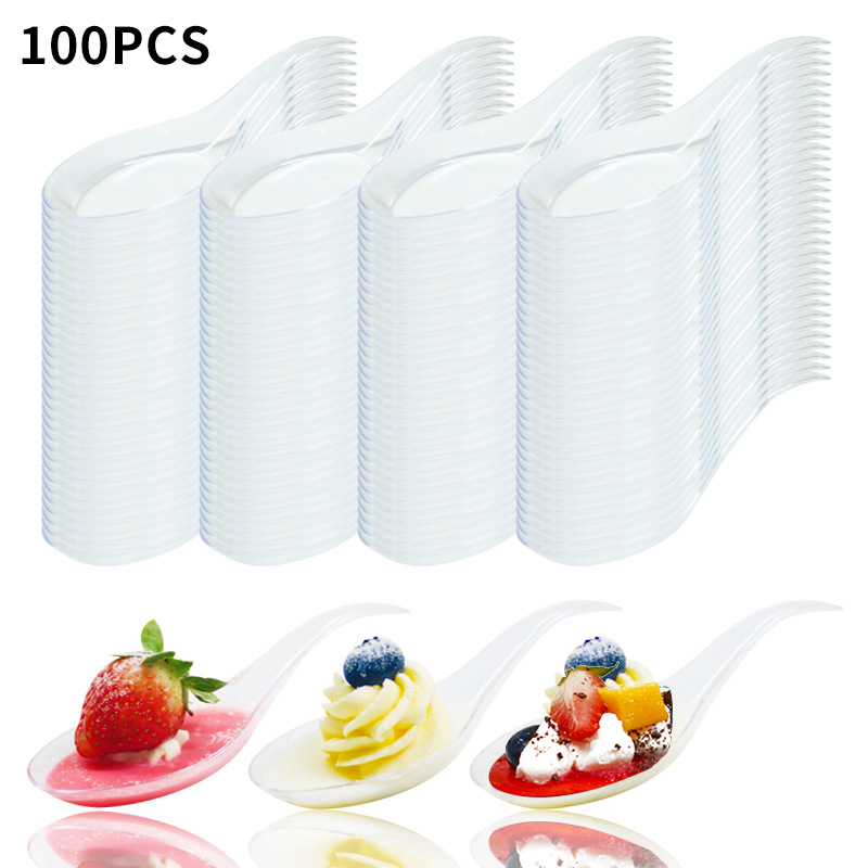 Tarpvalstybiniai sprogimai 100 vnt. vienkartiniai desertiniai mini ašaros formos plastikiniai šaukšteliai užkandžių ragavimui plastikiniai azijietiški sriubos šaukšteliai