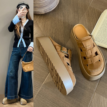 Baotou basutės ir šlepetės moteriškos storo padu, padidinto Burken padu, moteriški 2024 m. pavasario ir vasaros urviniai batai, moteriškos basutės