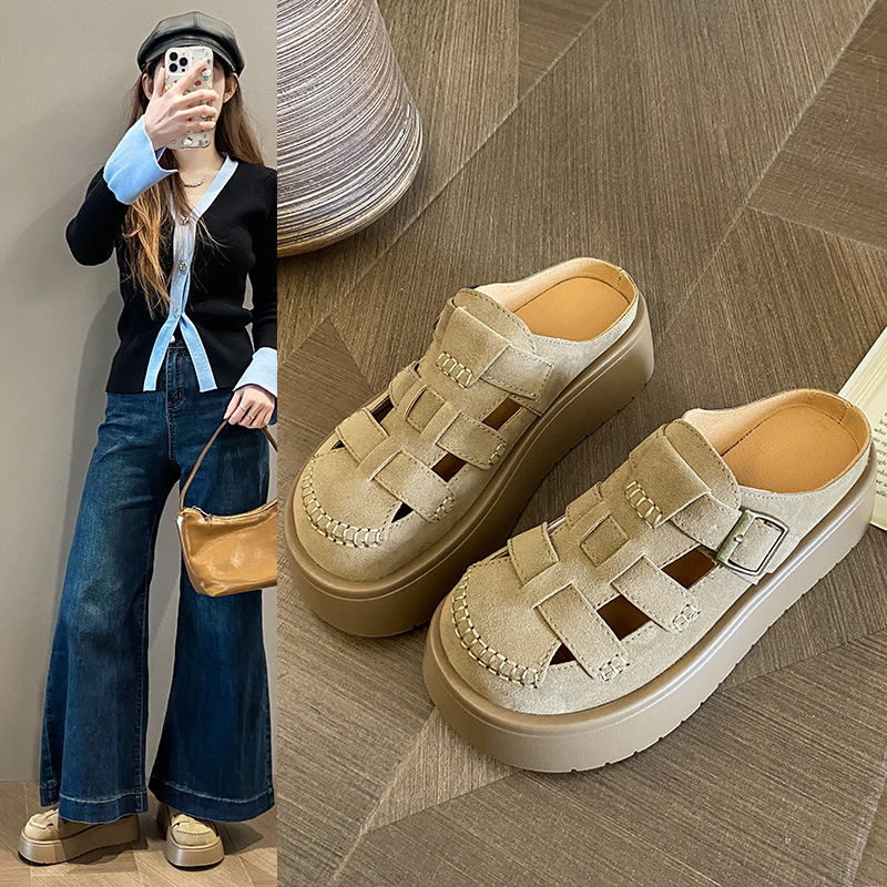 Baotou basutės ir šlepetės moteriškos storo padu, padidinto Burken padu, moteriški 2024 m. pavasario ir vasaros urviniai batai, moteriškos basutės