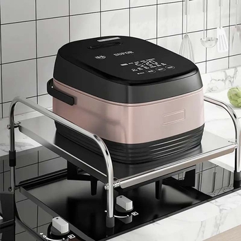 Didmeninė prekyba virtuvės nerūdijančio plieno indukcinės viryklės stovo grindų tipo daugiafunkcis laikymo stovo viryklės apsauginis dangčio laikiklis