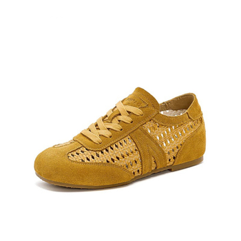 Έκδοση από δέρμα αγελάδας ~ Ρετρό κομμένα υφαντά φλατ παπούτσια με σόλα και σόλα, ευέλικτα, αναπνεύσιμα αθλητικά, casual παπούτσια, παπούτσια Forrest Gump με κορδόνια για γυναίκες