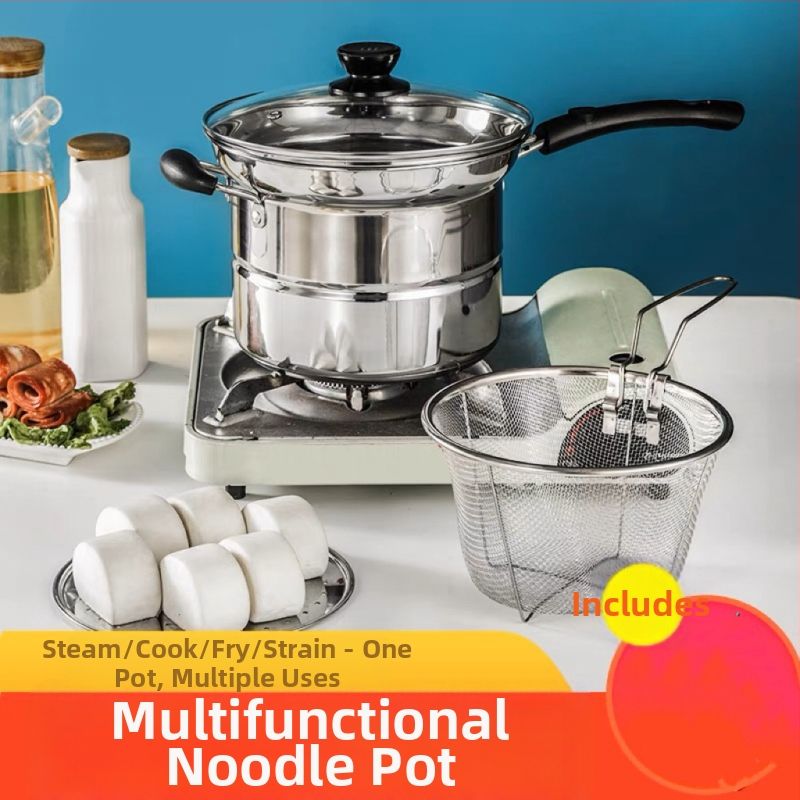 Rozsdamentes acél leveses fazék, háztartási sűrített fazék, koreai stílusú ramen fazék, tésztafazék, leveses fazék, univerzális indukciós tűzhelyhez, gázhoz