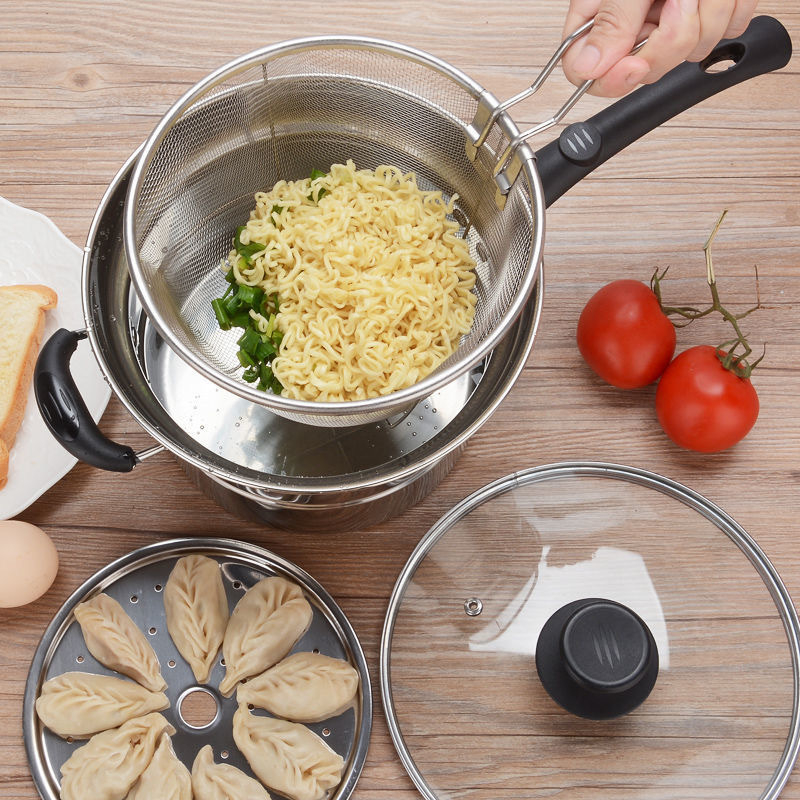 Rozsdamentes acél leveses fazék, háztartási sűrített fazék, koreai stílusú ramen fazék, tésztafazék, leveses fazék, univerzális indukciós tűzhelyhez, gázhoz