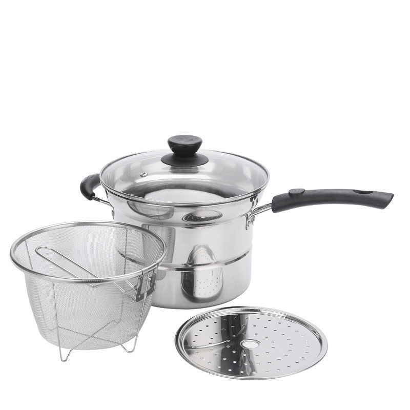 Rozsdamentes acél leveses fazék, háztartási sűrített fazék, koreai stílusú ramen fazék, tésztafazék, leveses fazék, univerzális indukciós tűzhelyhez, gázhoz