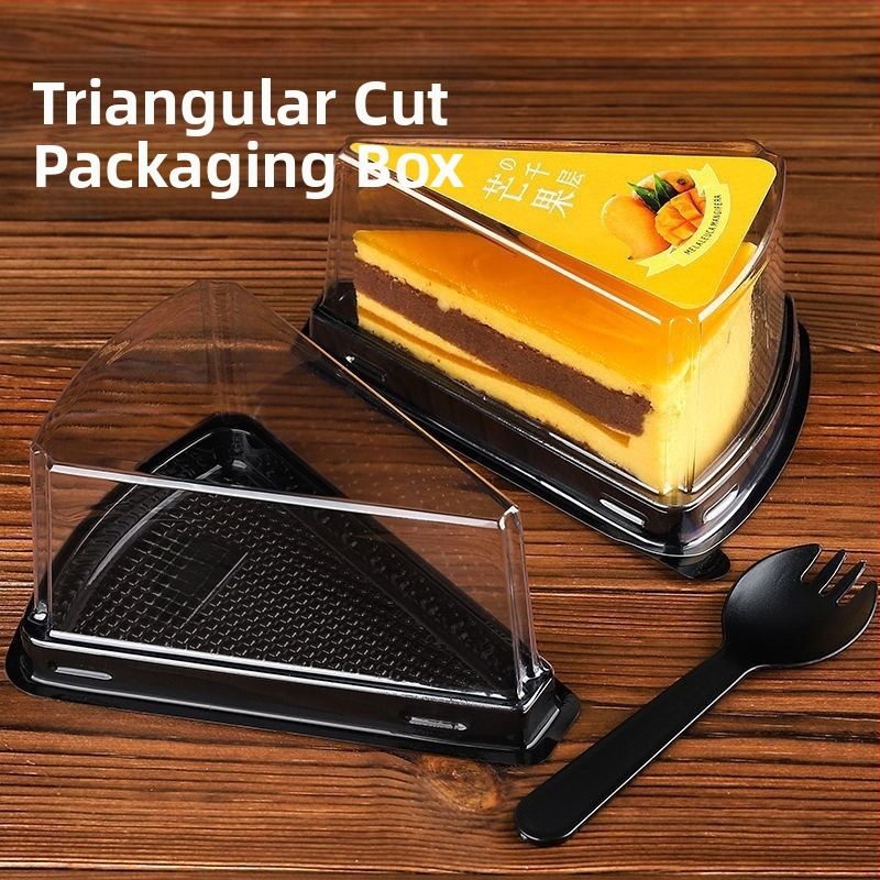 A03 Vienkartiniai trikampiai permatomi duriano, mango, braškių putėsių sluoksniuoto pyrago tešlos dėžutė plastikinė pakuotė
