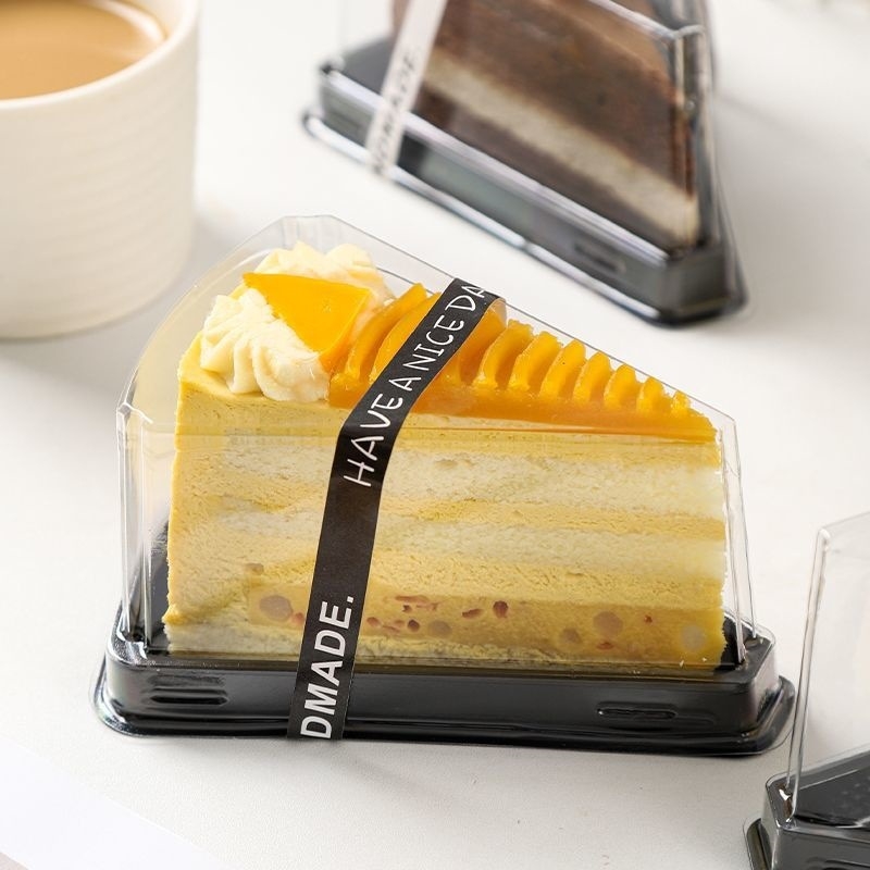 A03 Τριγωνικό διαφανές κουτί συσκευασίας κέικ με στρώμα μους φράουλας και μάνγκο Durian μιας χρήσης, πλαστικό