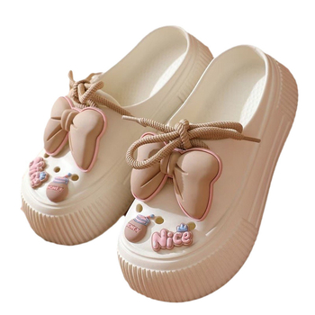 Papuci drăguți cu fundă pentru femei, vara 2024, stil nou, fără alunecare, cu talpă groasă, pentru uz casnic și interior, Baotou