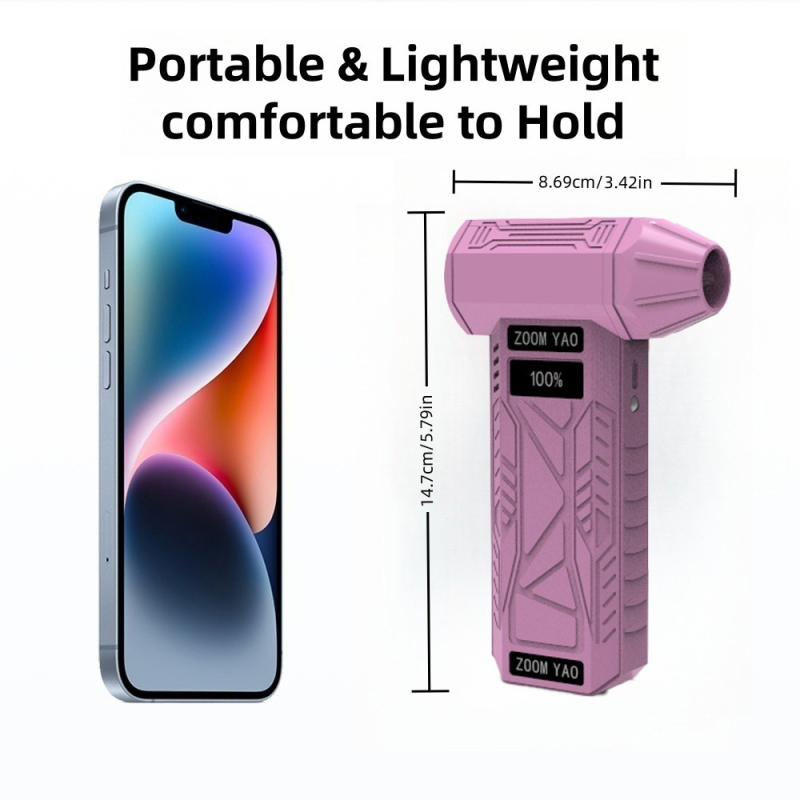 Belaidis nešiojamas rankinis didelės spartos turbo ventiliatoriaus plaukų džiovintuvas su 10 W varikliu be šepetėlių lauko stovyklavimo dulkių šalinimui