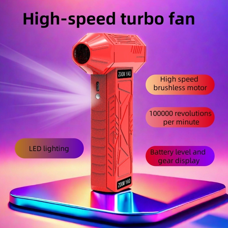 Belaidis nešiojamas rankinis didelės spartos turbo ventiliatoriaus plaukų džiovintuvas su 10 W varikliu be šepetėlių lauko stovyklavimo dulkių šalinimui
