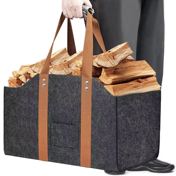 Tarpvalstybinė didmeninė prekyba nauju veltinio malkų laikymo krepšiu, rankinė, didelė talpa, medinė rankena, veltinio laikymo krepšys