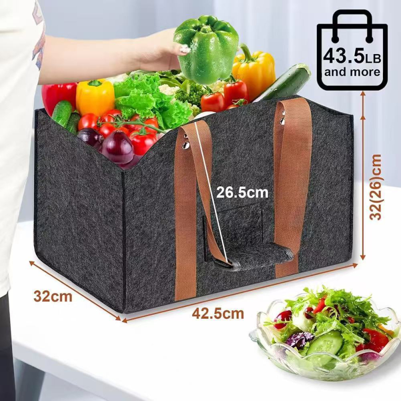 Tarpvalstybinė didmeninė prekyba nauju veltinio malkų laikymo krepšiu, rankinė, didelė talpa, medinė rankena, veltinio laikymo krepšys