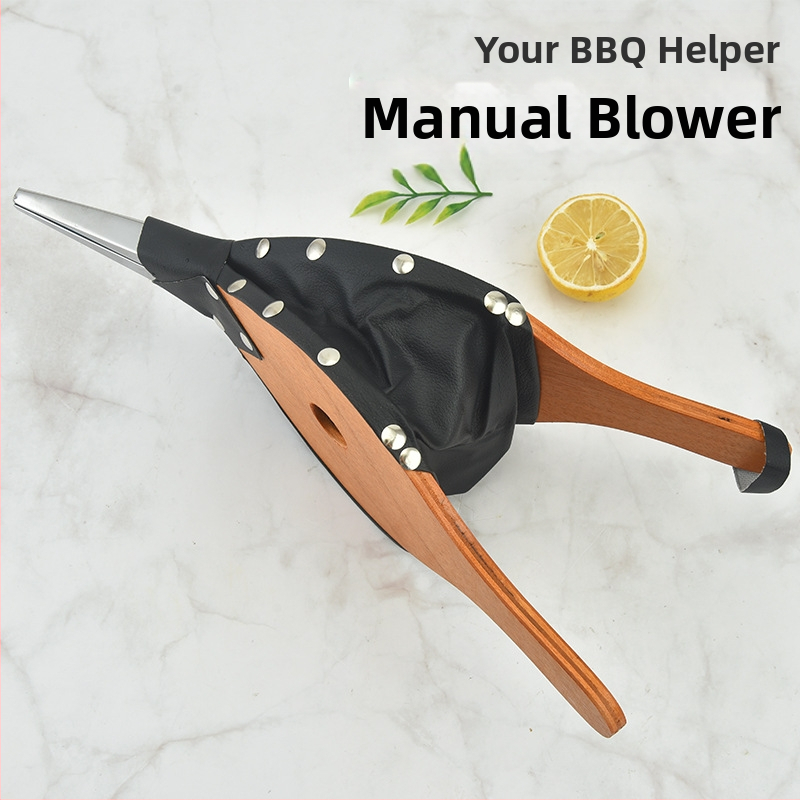 ♀ Дървен ръчен духалник, ръчно пресован духалник, инструменти за барбекю на открито, преносим духалник за барбекю камина