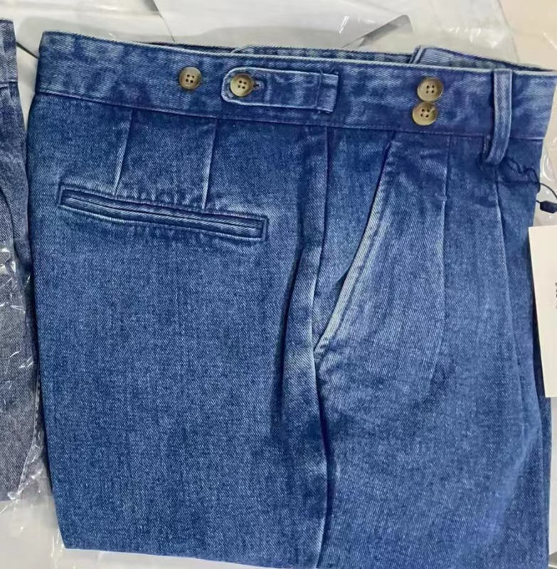 Rudens 5502 itališkos naujos dvigubai klostytos vyriškos laisvalaikio stiliaus madingos džinsinės kelnės