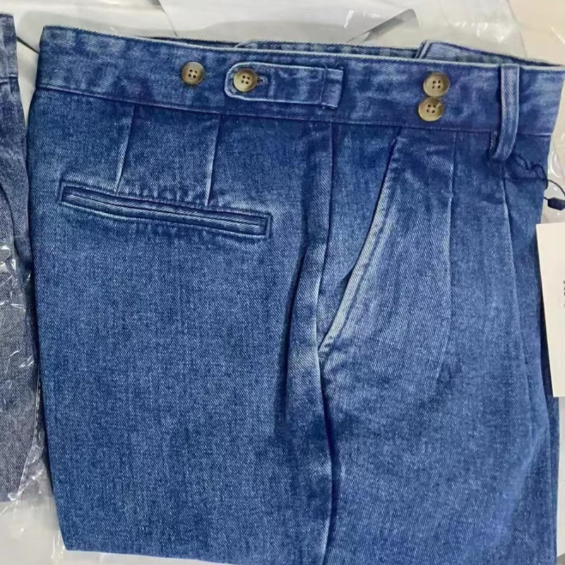 Rudens 5502 itališkos naujos dvigubai klostytos vyriškos laisvalaikio stiliaus madingos džinsinės kelnės