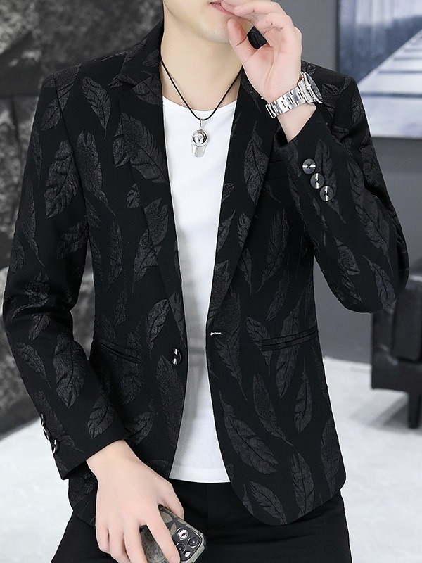 Meeste vabaaja ülikond Korea stiilis kena ülikond juuksurile isikupärastatud Yuppie ühe lääneliku ülaosaga meeste sulgedest jakk trendikas