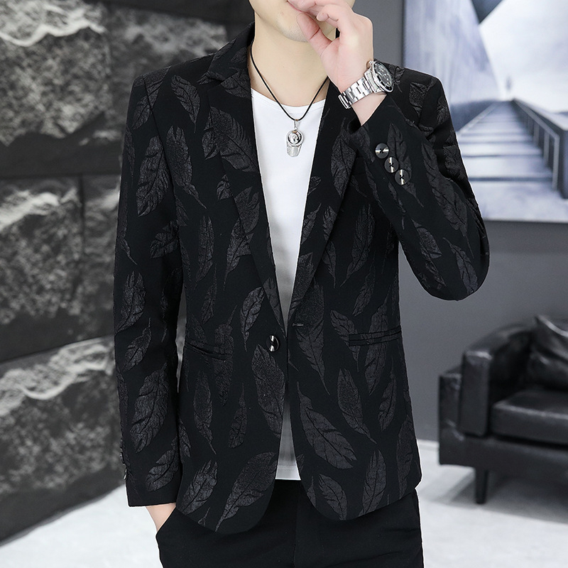 Meeste vabaaja ülikond Korea stiilis kena ülikond juuksurile isikupärastatud Yuppie ühe lääneliku ülaosaga meeste sulgedest jakk trendikas