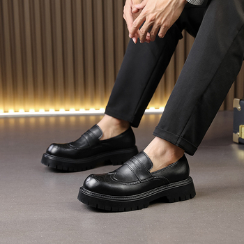 Ανδρικά Δερμάτινα Παπούτσια Casual Στυλ, Μοντέρνα Slip-On Loafers με Μεγάλα Δάχτυλα, Ανδρικά Επαγγελματικά Loafers με Χοντρή Σόλα και Υψηλή Σόλα, Μεγάλο Μέγεθος 4546 Ανδρικά