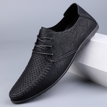 Mocasini din microfibră cu goluri transfrontaliere de dimensiuni mari, pantofi clasici din piele pentru bărbați, mocasini de vară la modă, respirabili, 2025