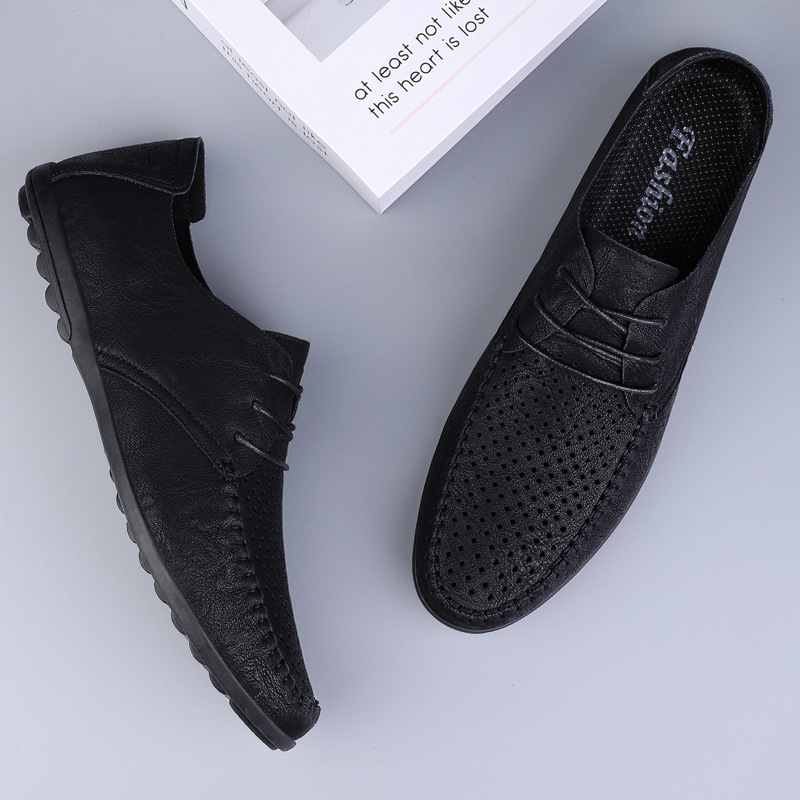 Mocasini din microfibră cu goluri transfrontaliere de dimensiuni mari, pantofi clasici din piele pentru bărbați, mocasini de vară la modă, respirabili, 2025