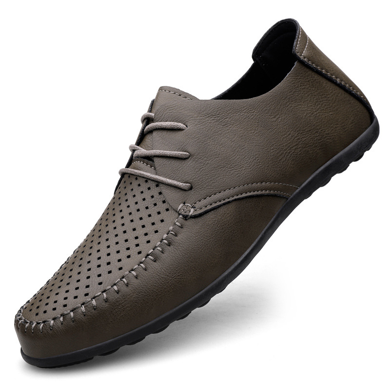 Mocasini din microfibră cu goluri transfrontaliere de dimensiuni mari, pantofi clasici din piele pentru bărbați, mocasini de vară la modă, respirabili, 2025