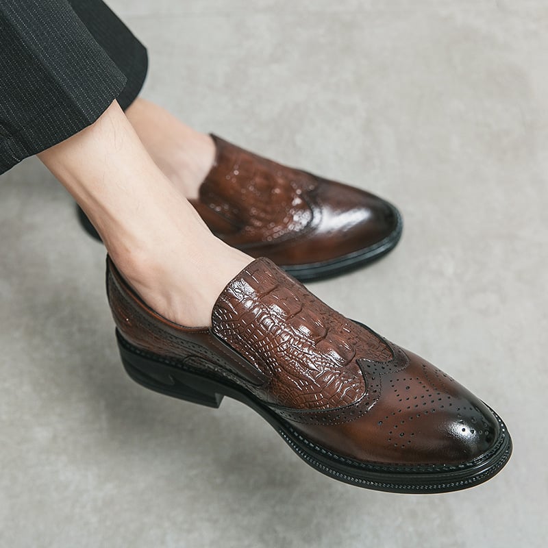 2024 m. vyriški, plius dydžio, tarpvalstybiniai, „Brock Carved“ raižyti vyriški batai, britiški verslo stiliaus, krokodilo rašto odiniai batai, 46 dydžio, mokasinai vyrams