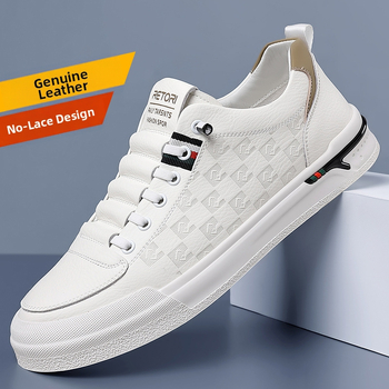 Ανδρικά Παπούτσια από Γνήσιο Δέρμα 2024 Άνοιξη Νέα Μοντέρνα Λευκά Παπούτσια Αθλητικά Ανδρικά Slip-on Δερμάτινα Παπούτσια με Μαλακή Σόλα
