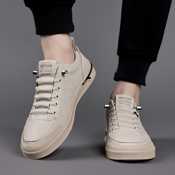 Ανδρικά Παπούτσια από Γνήσιο Δέρμα 2024 Άνοιξη Νέα Μοντέρνα Λευκά Παπούτσια Αθλητικά Ανδρικά Slip-on Δερμάτινα Παπούτσια με Μαλακή Σόλα