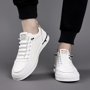 Ανδρικά Παπούτσια από Γνήσιο Δέρμα 2024 Άνοιξη Νέα Μοντέρνα Λευκά Παπούτσια Αθλητικά Ανδρικά Slip-on Δερμάτινα Παπούτσια με Μαλακή Σόλα