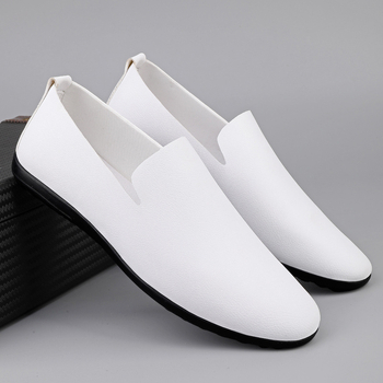 2025 m. pavasario nauji odiniai vyriški batai iš natūralios odos, kvėpuojantys, ploni, minkšti apatiniai, balti laisvalaikio batai, užsegami mokasinai