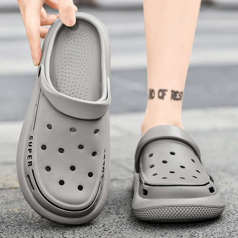 Papuci de vară transfrontalieri cu talpă groasă și senzație de papuci la modă Baotou, papuci casual de plajă, pantofi cu gaură pentru bărbați