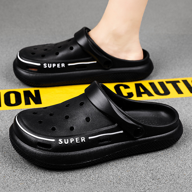 Papuci de vară transfrontalieri cu talpă groasă și senzație de papuci la modă Baotou, papuci casual de plajă, pantofi cu gaură pentru bărbați