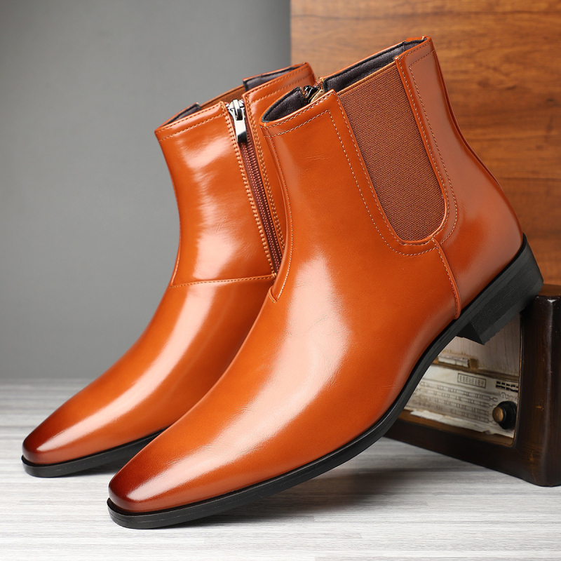 Britiško stiliaus vyriški Martino aulinukai iki vidutinio blauzdos aukščio, madingi odiniai aulinukai, universalūs, laisvalaikio, dalykiniai, smailiomis nosimis, atsparūs dėvėjimuisi, neslystantys odiniai aulinukai