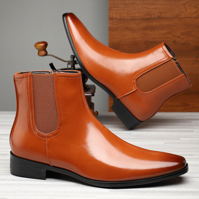 Britiško stiliaus vyriški Martino aulinukai iki vidutinio blauzdos aukščio, madingi odiniai aulinukai, universalūs, laisvalaikio, dalykiniai, smailiomis nosimis, atsparūs dėvėjimuisi, neslystantys odiniai aulinukai