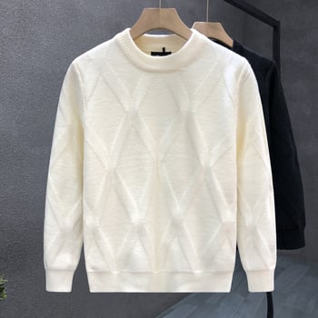 Eksporto kokybės aukštos klasės kreminės baltos spalvos sunkus megztinis vyriškas mados prekės ženklo šiltas megztinis, 2024 m. nauji vyriški marškiniai
