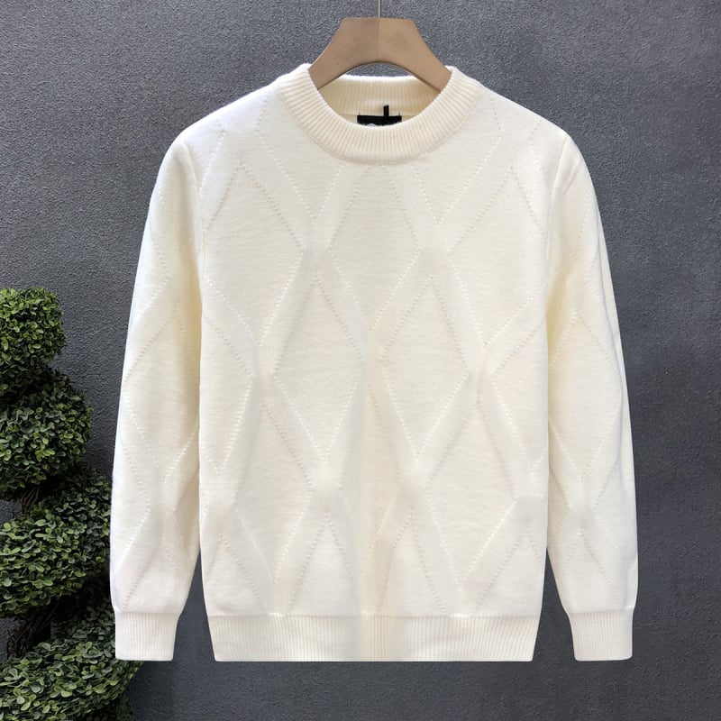 Eksporto kokybės aukštos klasės kreminės baltos spalvos sunkus megztinis vyriškas mados prekės ženklo šiltas megztinis, 2024 m. nauji vyriški marškiniai